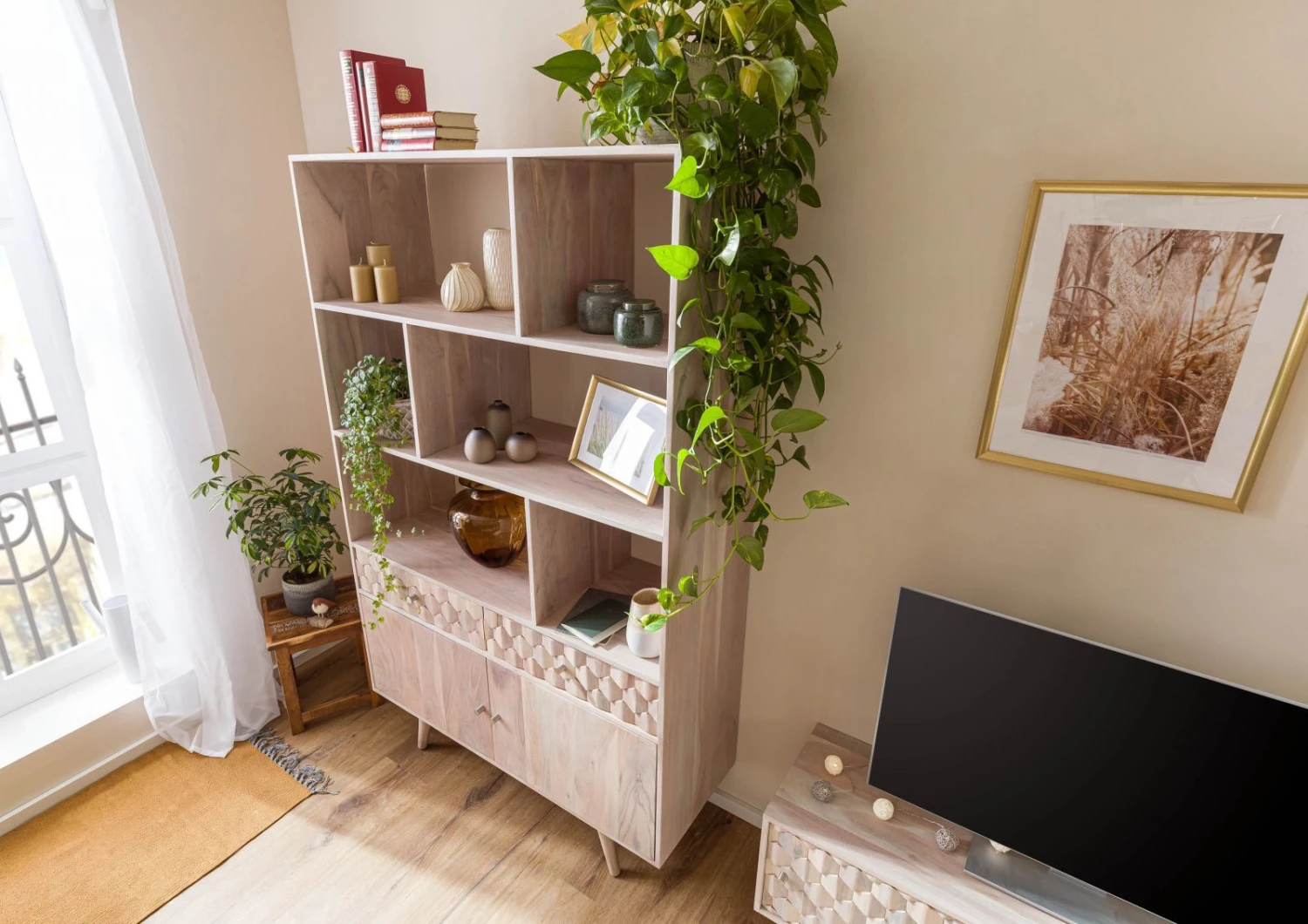 Étagère 115x42 Acacia Laqué Blanc MOSAYK #204 2 Étagère 115x42 Acacia Laqué Blanc MOSAYK #204 – Image 2