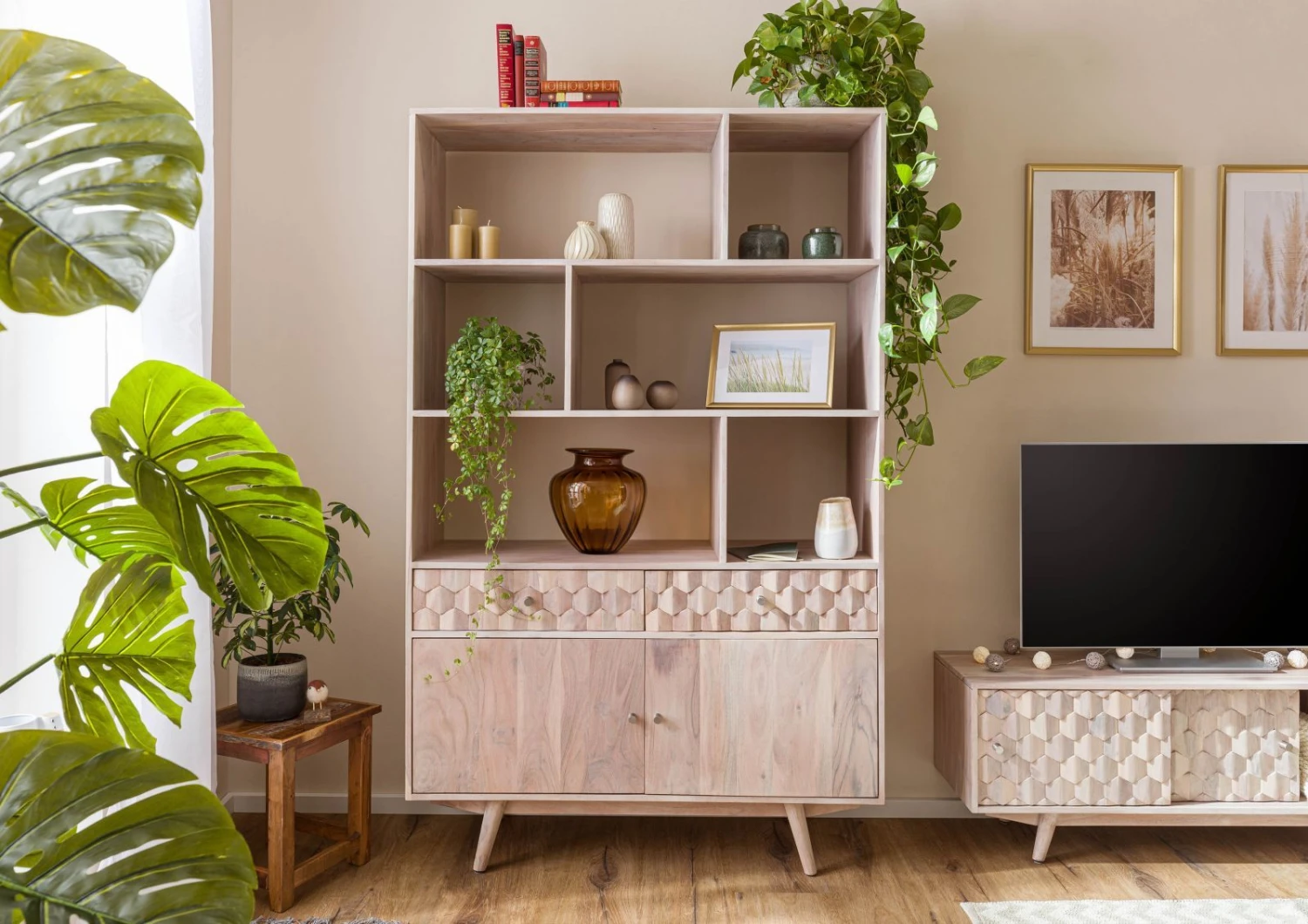 Étagère 115x42 Acacia Laqué Blanc MOSAYK #204 3 Étagère 115x42 Acacia Laqué Blanc MOSAYK #204 – Image 3