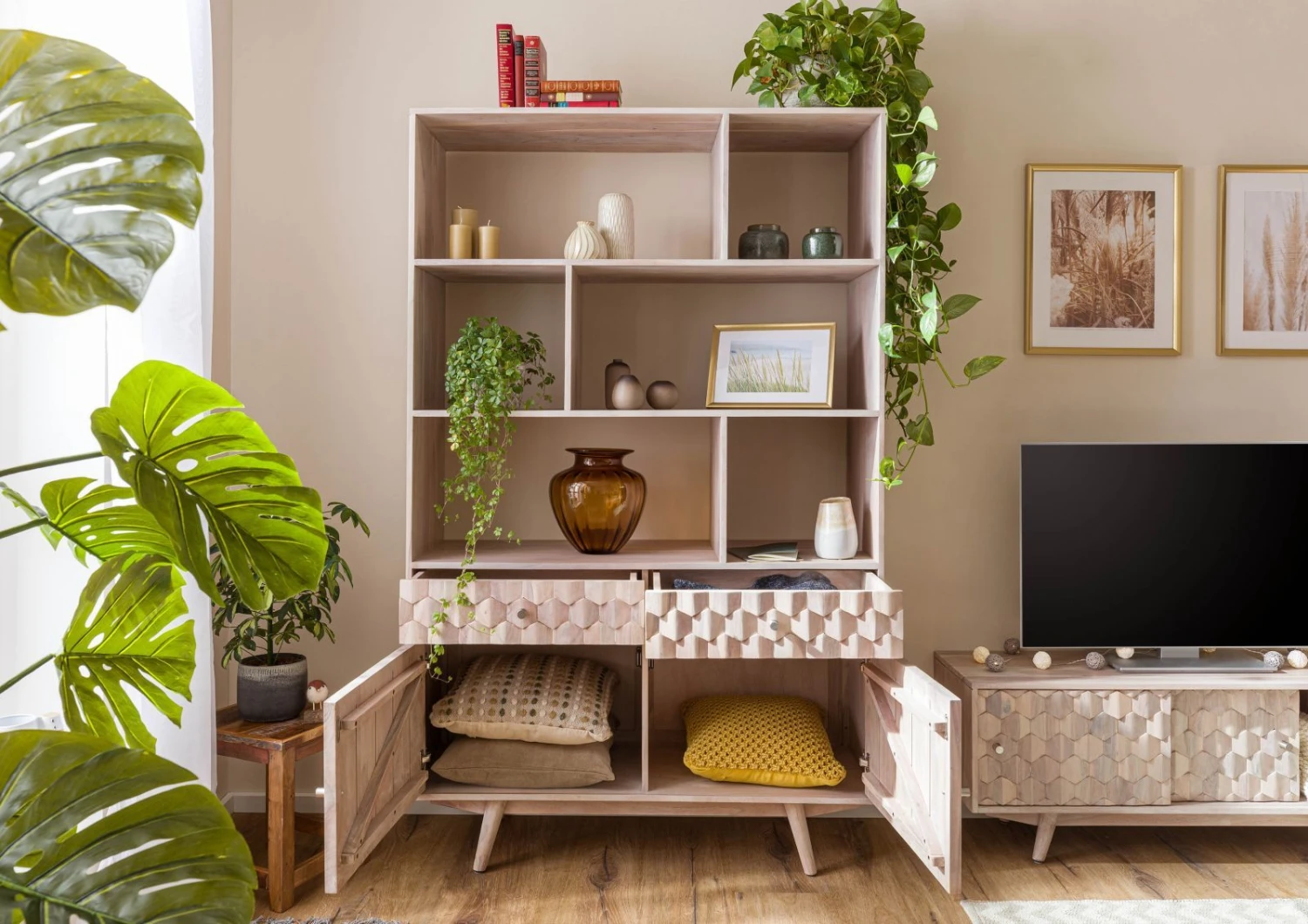 Étagère 115x42 Acacia Laqué Blanc MOSAYK #204 4 Étagère 115x42 Acacia Laqué Blanc MOSAYK #204 – Image 4