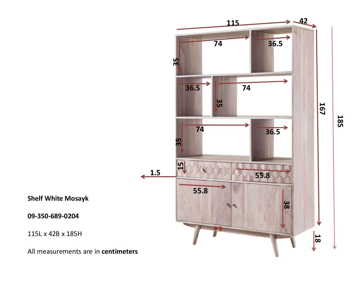 Étagère 115x42 Acacia Laqué Blanc MOSAYK #204 8 Étagère 115x42 Acacia Laqué Blanc MOSAYK #204 – Image 8