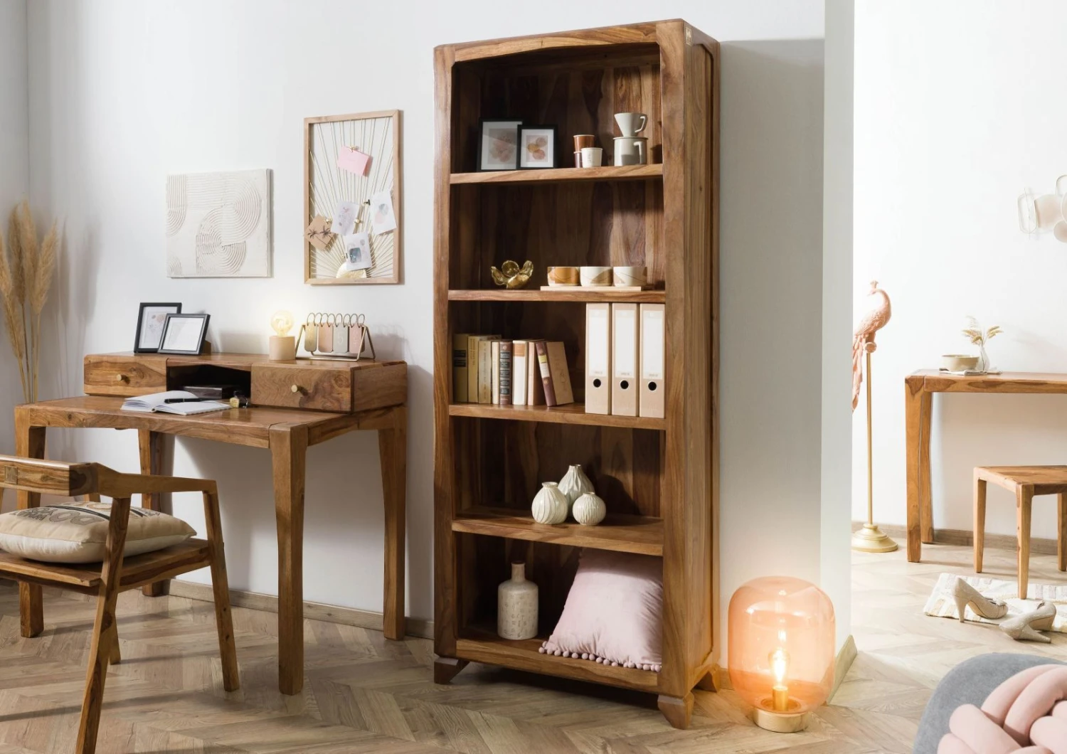 ANCONA #110 Etagère En Bois De Sheesham - Laqué / Marron 80x33x195 2 ANCONA #110 Etagère En Bois De Sheesham - Laqué / Marron 80x33x195 – Image 2