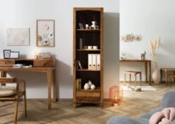 ANCONA #140 Etagère En Bois De Sheesham - Laqué / Marron 60x45x200