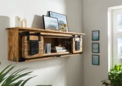 Étagère Murale 130x25 Manguier Laqué Bois Naturel RAILWAY #165