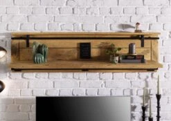 Étagère Murale En Bois De Manguier Brun Laqué RAILWAY #191 -Massivmoebel24 09 350 772 0089 03