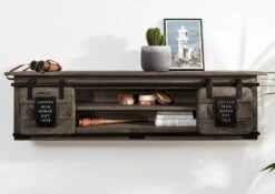 Étagère Murale 130x25 Manguier Laqué Gris RAILWAY #257 -Massivmoebel24 09 350 772 1057 3