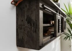 Étagère Murale 130x25 Manguier Laqué Gris RAILWAY #257 -Massivmoebel24 09 350 772 1057 5