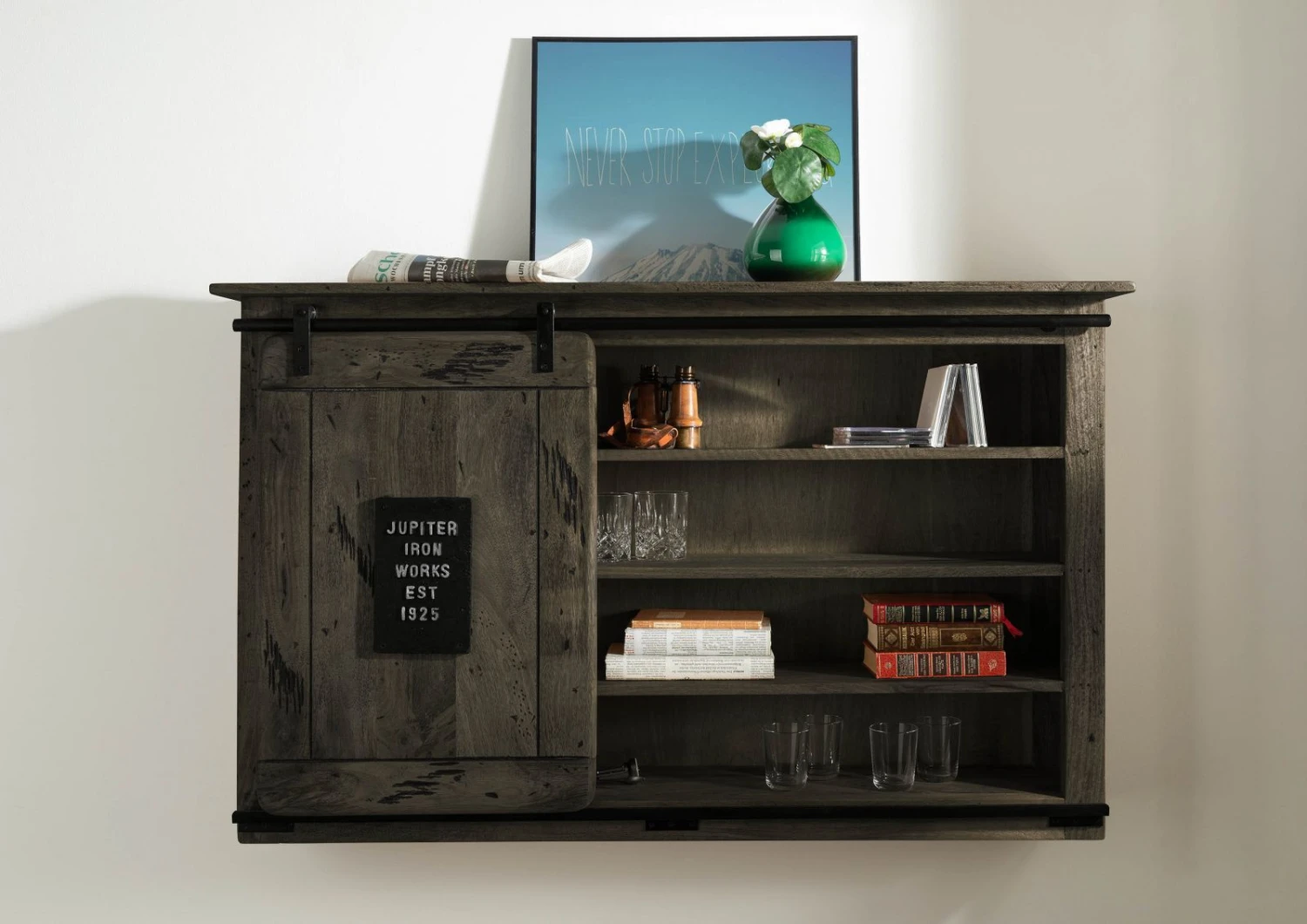 Étagère Murale 130x25 Manguier Laqué Gris RAILWAY #258 2 Étagère Murale 130x25 Manguier Laqué Gris RAILWAY #258 – Image 2