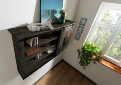 Étagère Murale 130x25 Manguier Laqué Gris RAILWAY #258 11 Étagère Murale 130x25 Manguier Laqué Gris RAILWAY #258 -Massivmoebel24 09 350 772 1058 3