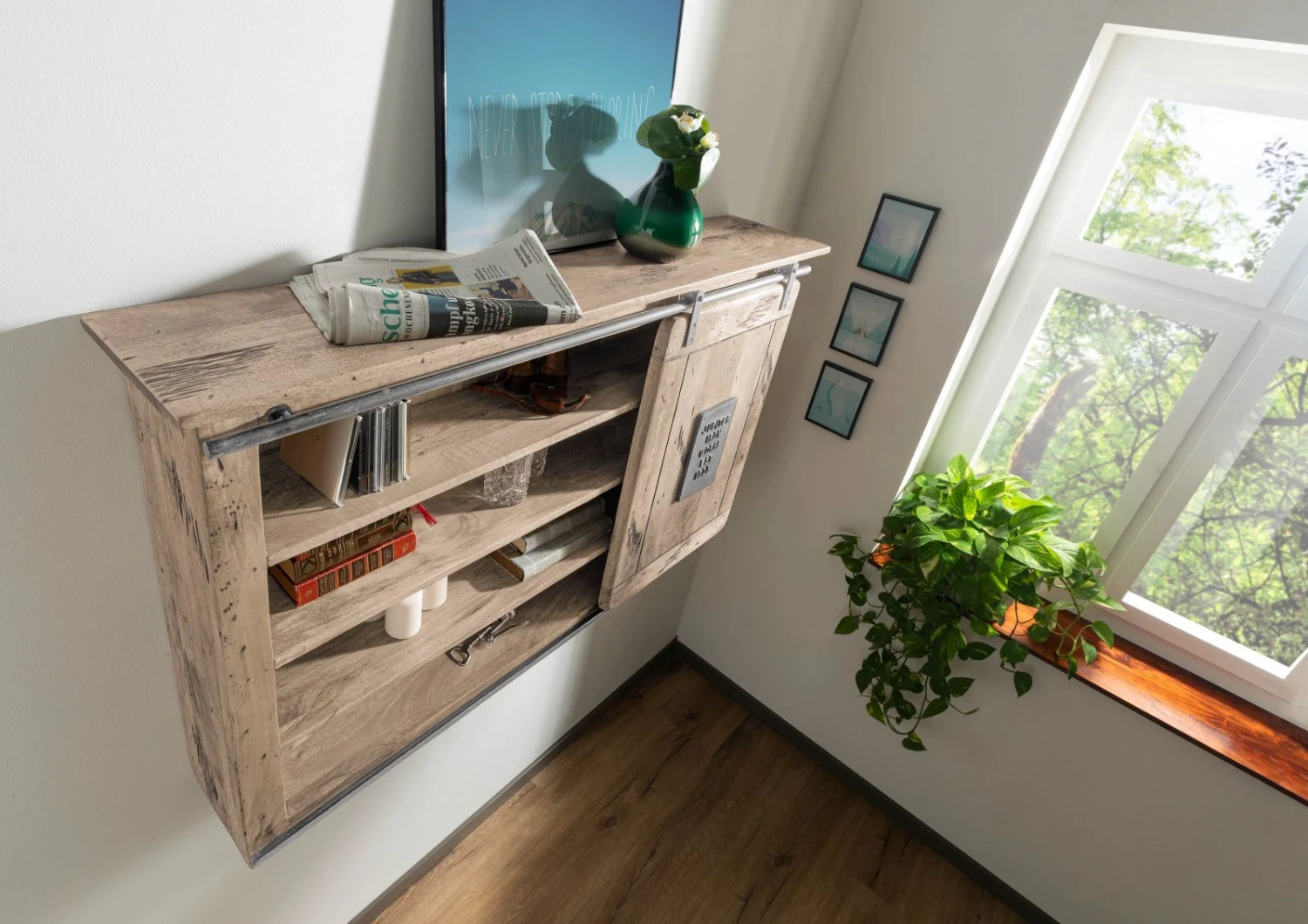 Étagère Murale 130x25 Manguier Laqué Whitewash RAILWAY #358 3 Étagère Murale 130x25 Manguier Laqué Whitewash RAILWAY #358 – Image 3