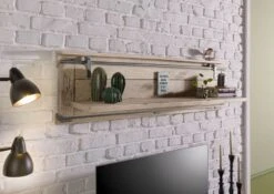 Étagère Murale En Bois De Manguier 180x25x38, Vernis Beige, RAILWAY #391