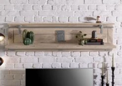 Étagère Murale En Bois De Manguier 180x25x38, Vernis Beige, RAILWAY #391 12 Étagère Murale En Bois De Manguier 180x25x38, Vernis Beige, RAILWAY #391 -Massivmoebel24 09 350 772 2089 03