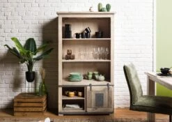 Étagère En Bois De Manguier 100x45x175, Vernis Beige, RAILWAY #396 -Massivmoebel24 09 350 772 2096 03