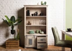 Étagère En Bois De Manguier 100x45x175, Vernis Beige, RAILWAY #396 -Massivmoebel24 09 350 772 2096 04