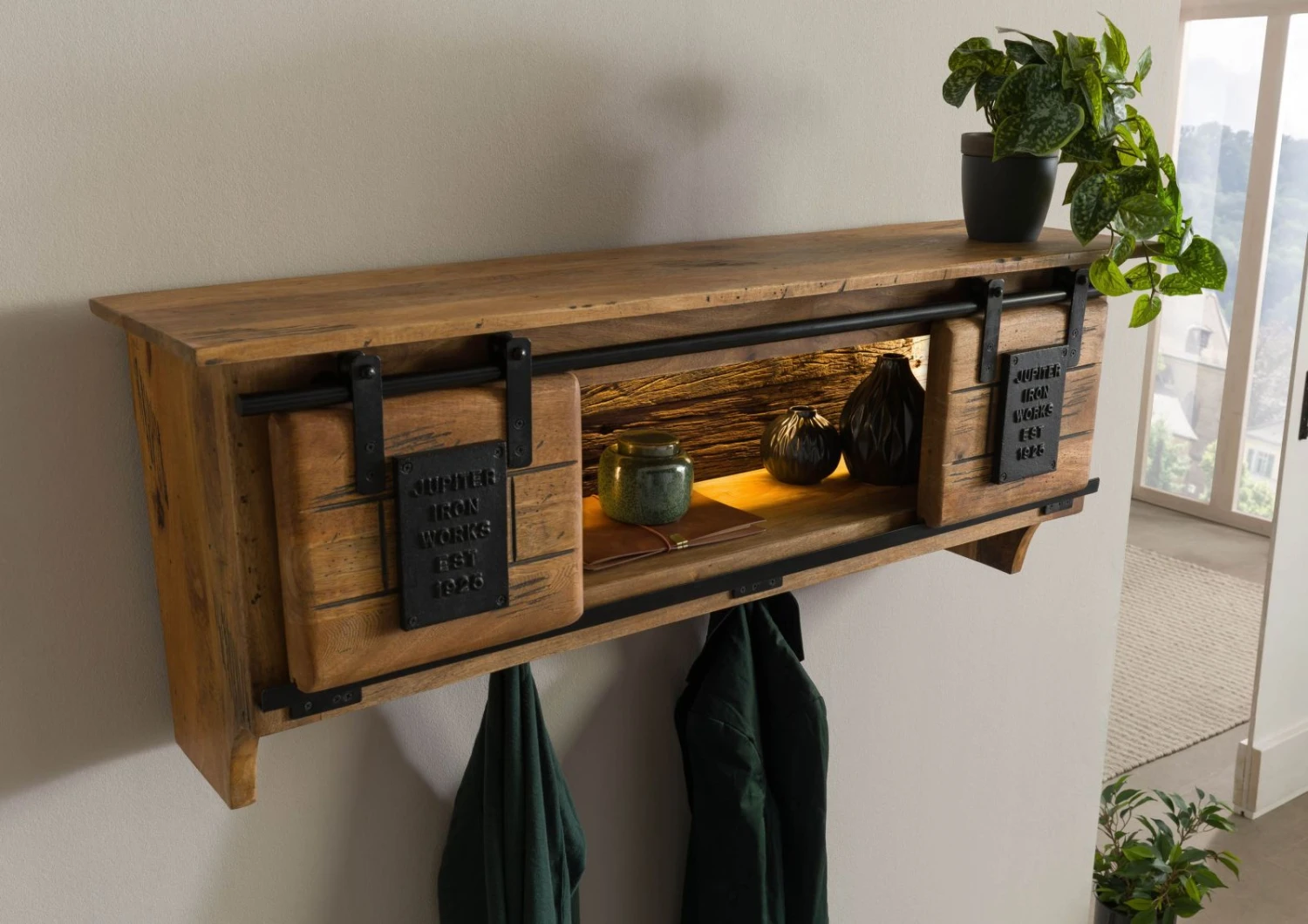 Étagère Murale En Bois De Manguier / Bois De Récupération 115x30x45 Naturel Laqué RAILWAY LUX #150 2 Étagère Murale En Bois De Manguier / Bois De Récupération 115x30x45 Naturel Laqué RAILWAY LUX #150 – Image 2