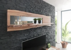 Étagère Murale 191x22 Acacia Laqué Bois Naturel Miroir Inclu PURE ACACIA #104