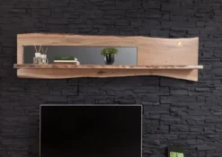 Étagère Murale 191x22 Acacia Laqué Bois Naturel Miroir Inclu PURE ACACIA #104 -Massivmoebel24 09 350 886 0104 3