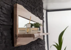 Étagère Murale 191x22 Acacia Laqué Bois Naturel Miroir Inclu PURE ACACIA #104 -Massivmoebel24 09 350 886 0104 5