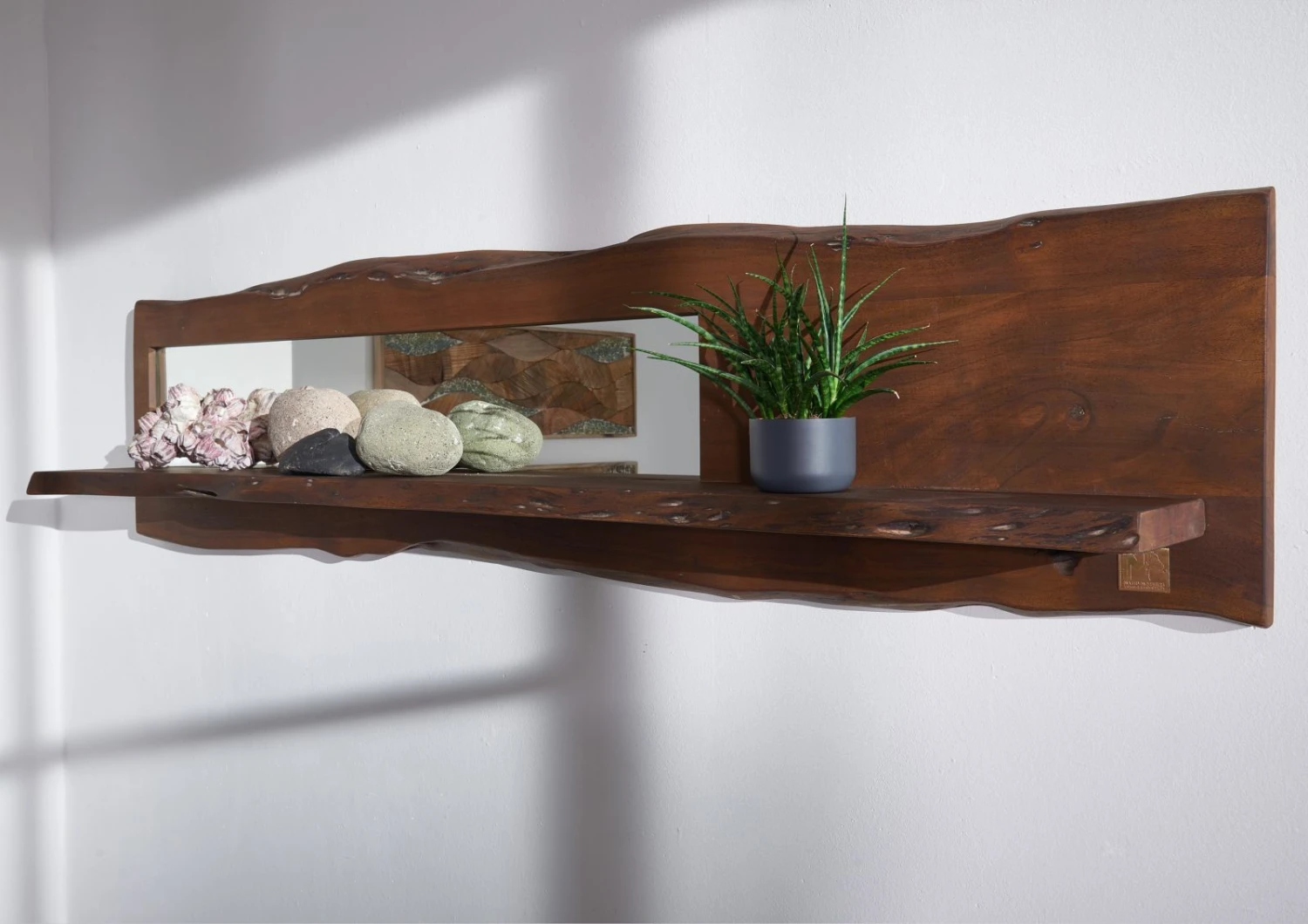 Étagère Murale 191x22 Acacia Laqué Brun Miroir Inclu PURE ACACIA #204 2 Étagère Murale 191x22 Acacia Laqué Brun Miroir Inclu PURE ACACIA #204 – Image 2