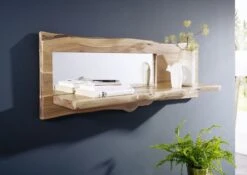 Étagère Murale 121x22 Acacia Laqué Bois Naturel Miroir Inclu PURE ACACIA #705