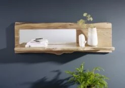 Étagère Murale 121x22 Acacia Laqué Bois Naturel Miroir Inclu PURE ACACIA #705 -Massivmoebel24 09 350 886 7005 3