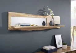 Étagère Murale 165x22 Acacia Laqué Bois Naturel Miroir Inclu PURE ACACIA #706