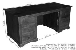 Bureau 180x80 Acacia Laqué Miel OXFORD #0529 -Massivmoebel24 09 360 610 0P21 8