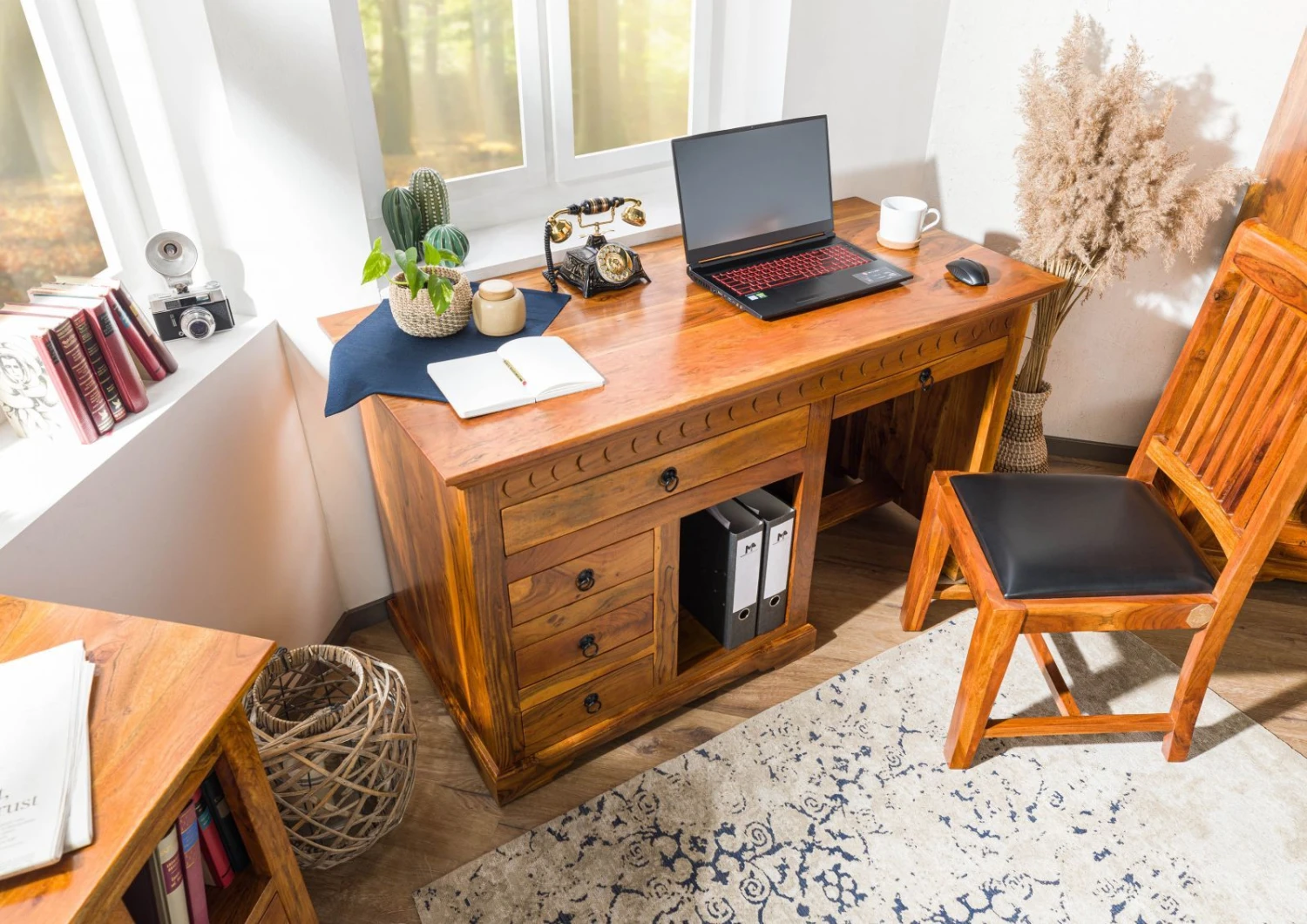 Bureau 140x64 Acacia Laqué Miel OXFORD #0511 2 Bureau 140x64 Acacia Laqué Miel OXFORD #0511 – Image 2