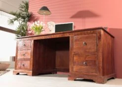 Bureau 180x80 Acacia Laqué Nougat OXFORD #529 -Massivmoebel24 09 360 620 0P21 3