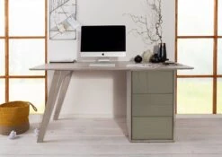 Bureau 160x80 Acacia Laqué Brun Crême TROMSO #003 -Massivmoebel24 09 360 697 1003 3