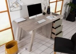 Bureau 160x80 Acacia Laqué Brun Crême TROMSO #003 -Massivmoebel24 09 360 697 1003 4