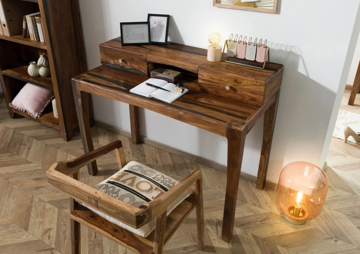 ANCONA #250 Bureau En Bois De Sheesham - Laqué / Brun Foncé 120x60x95 2 ANCONA #250 Bureau En Bois De Sheesham - Laqué / Brun Foncé 120x60x95 – Image 2