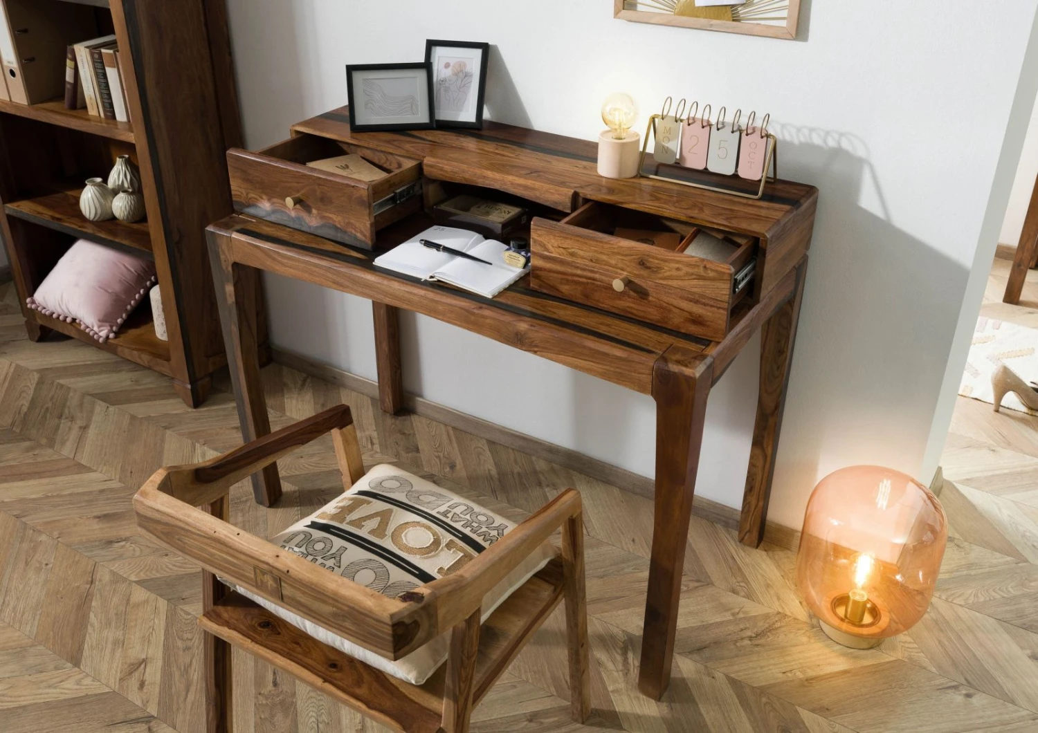 ANCONA #250 Bureau En Bois De Sheesham - Laqué / Brun Foncé 120x60x95 4 ANCONA #250 Bureau En Bois De Sheesham - Laqué / Brun Foncé 120x60x95 – Image 4