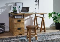 Bureau 140x78 Manguier Laqué Bois Naturel RAILWAY #129