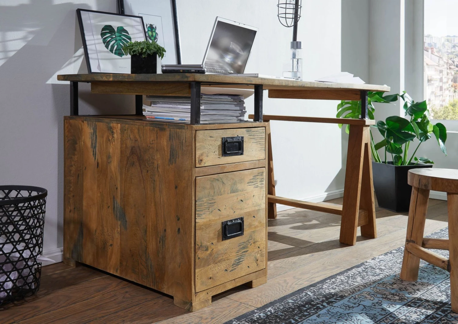 Bureau 140x78 Manguier Laqué Bois Naturel RAILWAY #129 3 Bureau 140x78 Manguier Laqué Bois Naturel RAILWAY #129 – Image 3