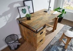 Bureau 140x78 Manguier Laqué Bois Naturel RAILWAY #129 9 Bureau 140x78 Manguier Laqué Bois Naturel RAILWAY #129 -Massivmoebel24 09 360 772 0029 04