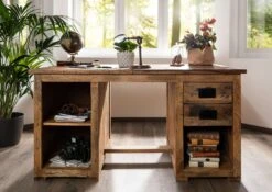 Bureau 140x80 Manguier Laqué Bois Naturel RAILWAY #161 11 Bureau 140x80 Manguier Laqué Bois Naturel RAILWAY #161 -Massivmoebel24 09 360 772 0061 3