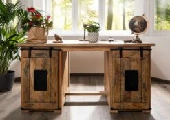 Bureau 140x80 Manguier Laqué Bois Naturel RAILWAY #161 12 Bureau 140x80 Manguier Laqué Bois Naturel RAILWAY #161 -Massivmoebel24 09 360 772 0061 4