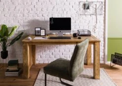 Bureau En Bois De Manguier Laqué Brun Clair RAILWAY #1004 -Massivmoebel24 09 360 772 0104 03