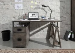 Bureau 140x78 Manguier Laqué Gris RAILWAY #229 -Massivmoebel24 09 360 772 1025 3