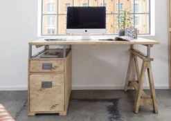 Bureau 140x78 Manguier Laqué Blanchi RAILWAY #329 -Massivmoebel24 09 360 772 2025 3