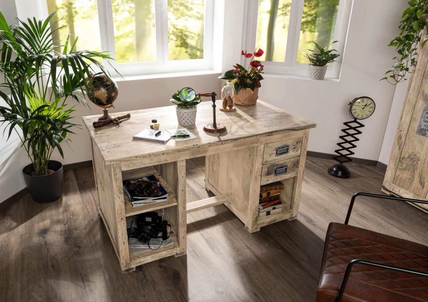 Bureau 140x80 Manguier Laqué Whitewash RAILWAY #361 2 Bureau 140x80 Manguier Laqué Whitewash RAILWAY #361 – Image 2