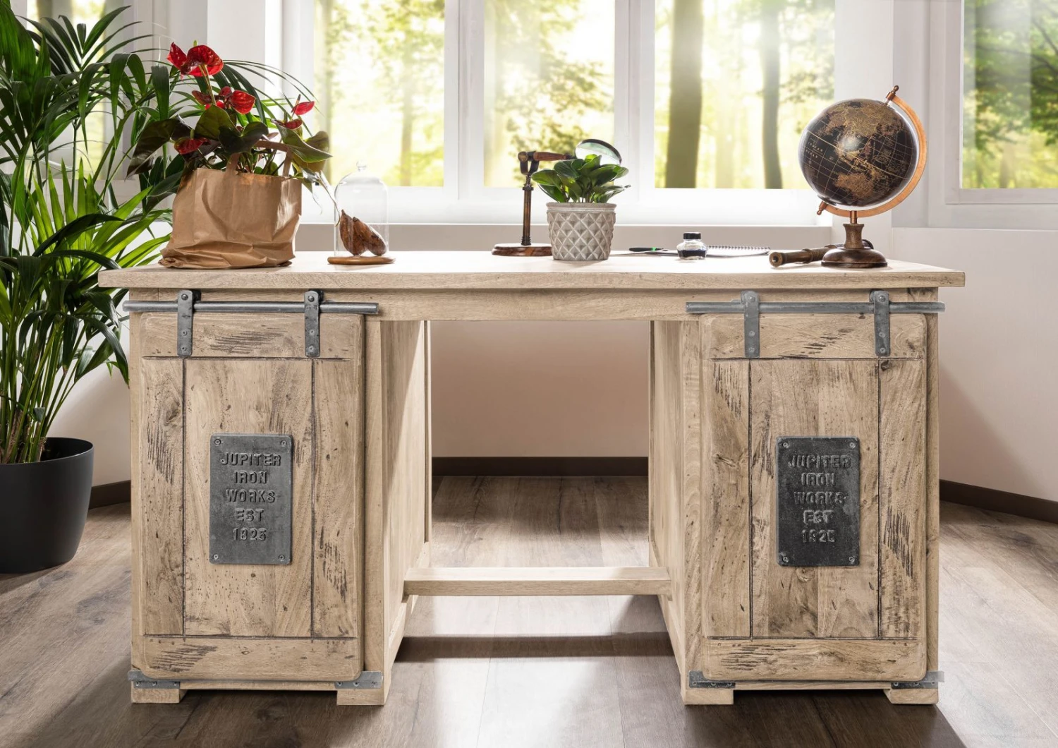 Bureau 140x80 Manguier Laqué Whitewash RAILWAY #361 4 Bureau 140x80 Manguier Laqué Whitewash RAILWAY #361 – Image 4