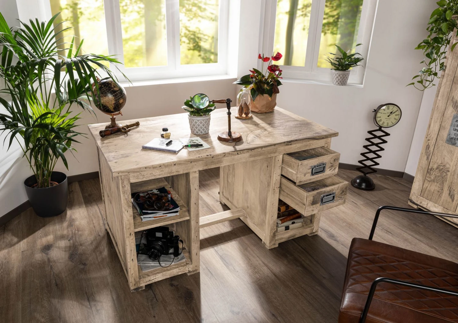 Bureau 140x80 Manguier Laqué Whitewash RAILWAY #361 5 Bureau 140x80 Manguier Laqué Whitewash RAILWAY #361 – Image 5