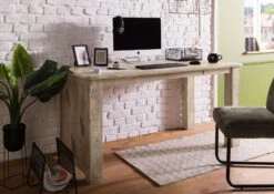 Bureau En Bois De Manguier Laqué Blanc RAILWAY #2004