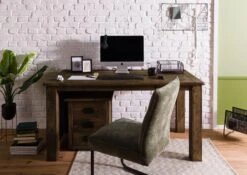 Bureau En Bois De Manguier Laqué Marron RAILWAY #3004 -Massivmoebel24 09 360 772 3104 03