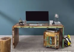 Bureau 170x65 Bois De Récupération Laqué Multicolore FREEZY #40 -Massivmoebel24 09 360 803 1030 3