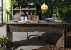 Bureau D'angle 185x163 Acacia Laqué Gris Taupe PURE ACACIA #949 -Massivmoebel24 09 360 886 9049 3