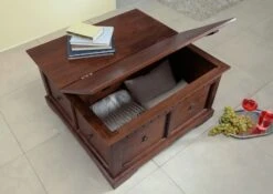 Table Basse 90x90 Acacia Laqué Nougat OXFORD #416 -Massivmoebel24 09 370 620 0014 4