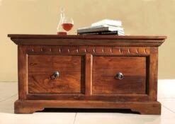 Table Basse 90x90 Acacia Laqué Nougat OXFORD #415 -Massivmoebel24 09 370 620 4514 3