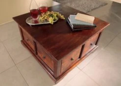 Table Basse 90x90 Acacia Laqué Nougat OXFORD #415 -Massivmoebel24 09 370 620 4514 4